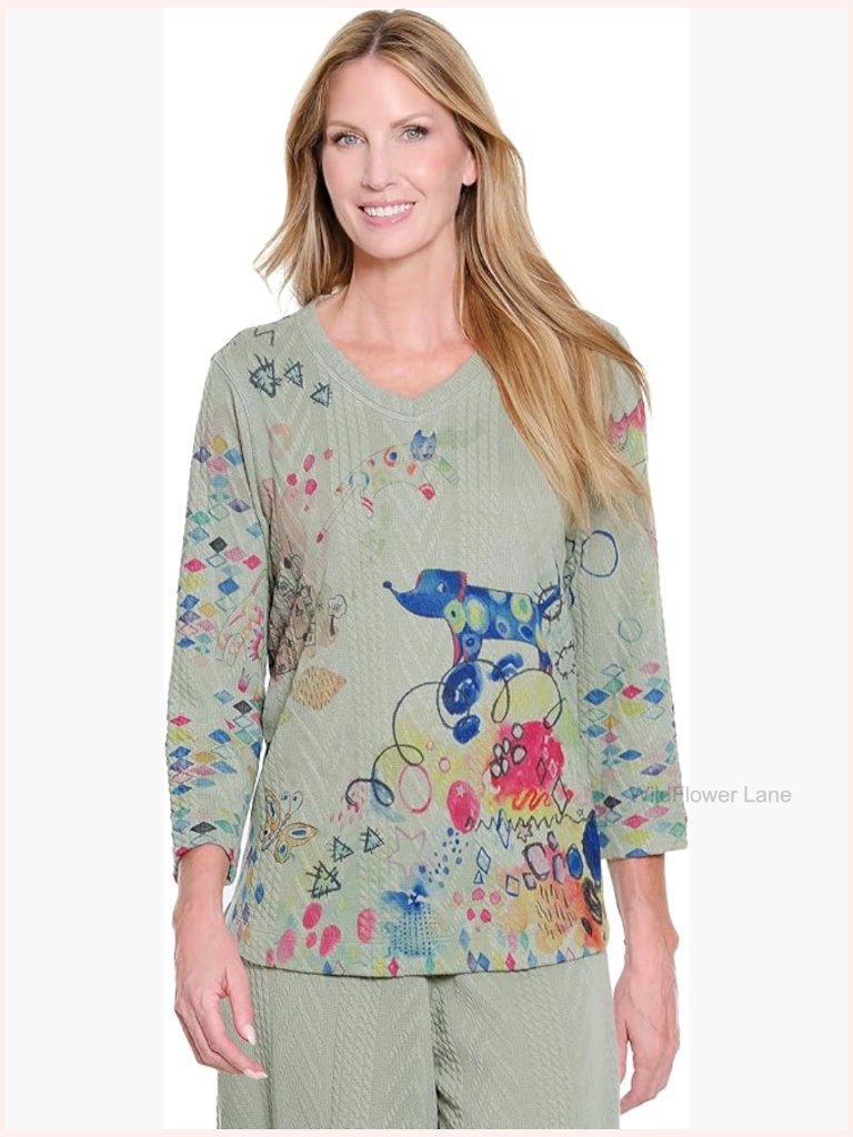 Knit Textured Pop-Over Three Quarters Sleeve Blouse